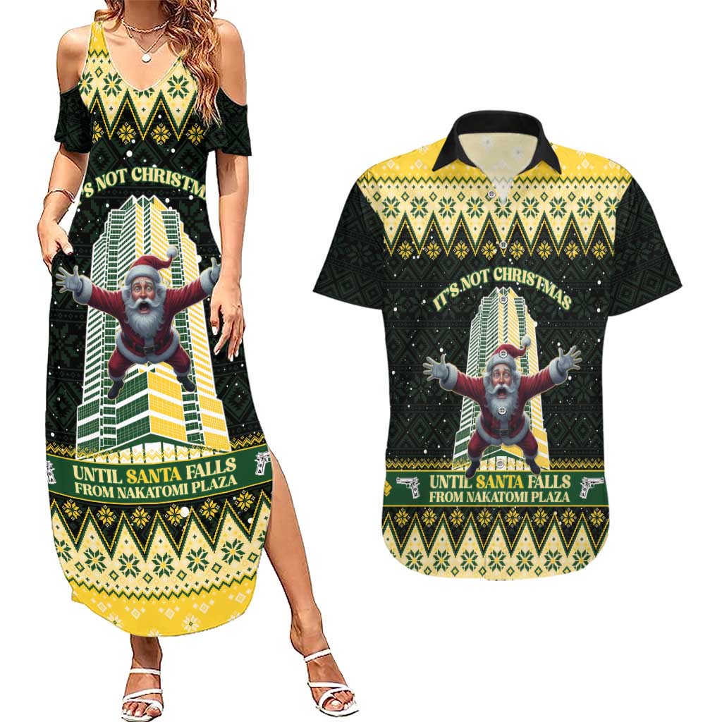Personalised Nakatomi Plaza Couples Matching Summer Maxi Dress and Hawaiian Shirt It's Not Xmas Until Santa Falls - Wonder Print Shop