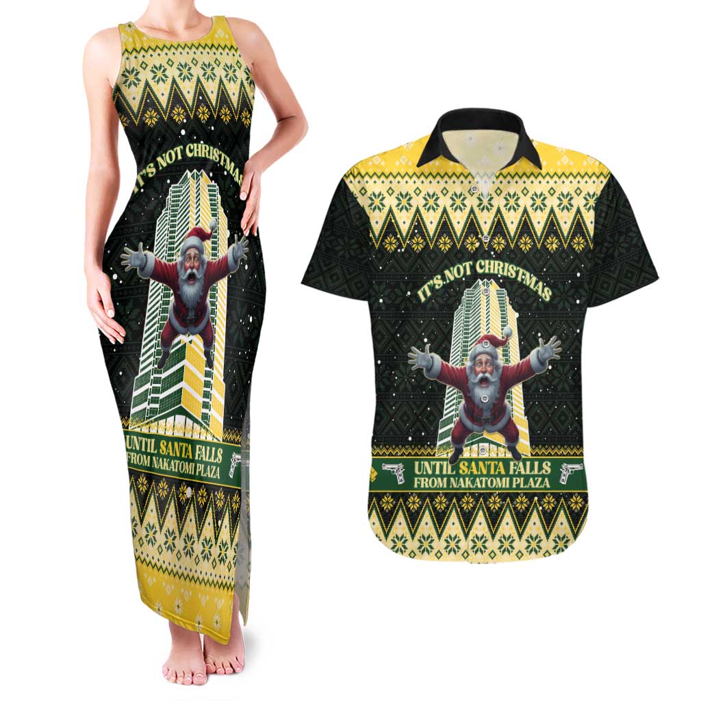Personalised Nakatomi Plaza Couples Matching Tank Maxi Dress and Hawaiian Shirt It's Not Xmas Until Santa Falls - Wonder Print Shop