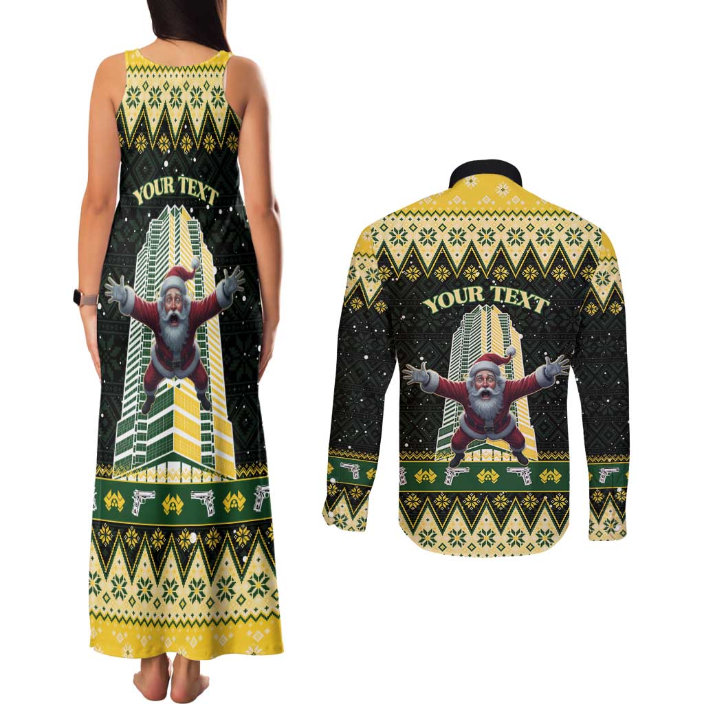 Personalised Nakatomi Plaza Couples Matching Tank Maxi Dress and Long Sleeve Button Shirt It's Not Xmas Until Santa Falls - Wonder Print Shop