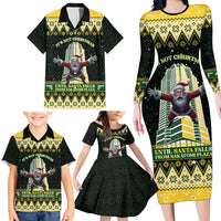Personalised Nakatomi Plaza Family Matching Long Sleeve Bodycon Dress and Hawaiian Shirt It's Not Xmas Until Santa Falls - Wonder Print Shop