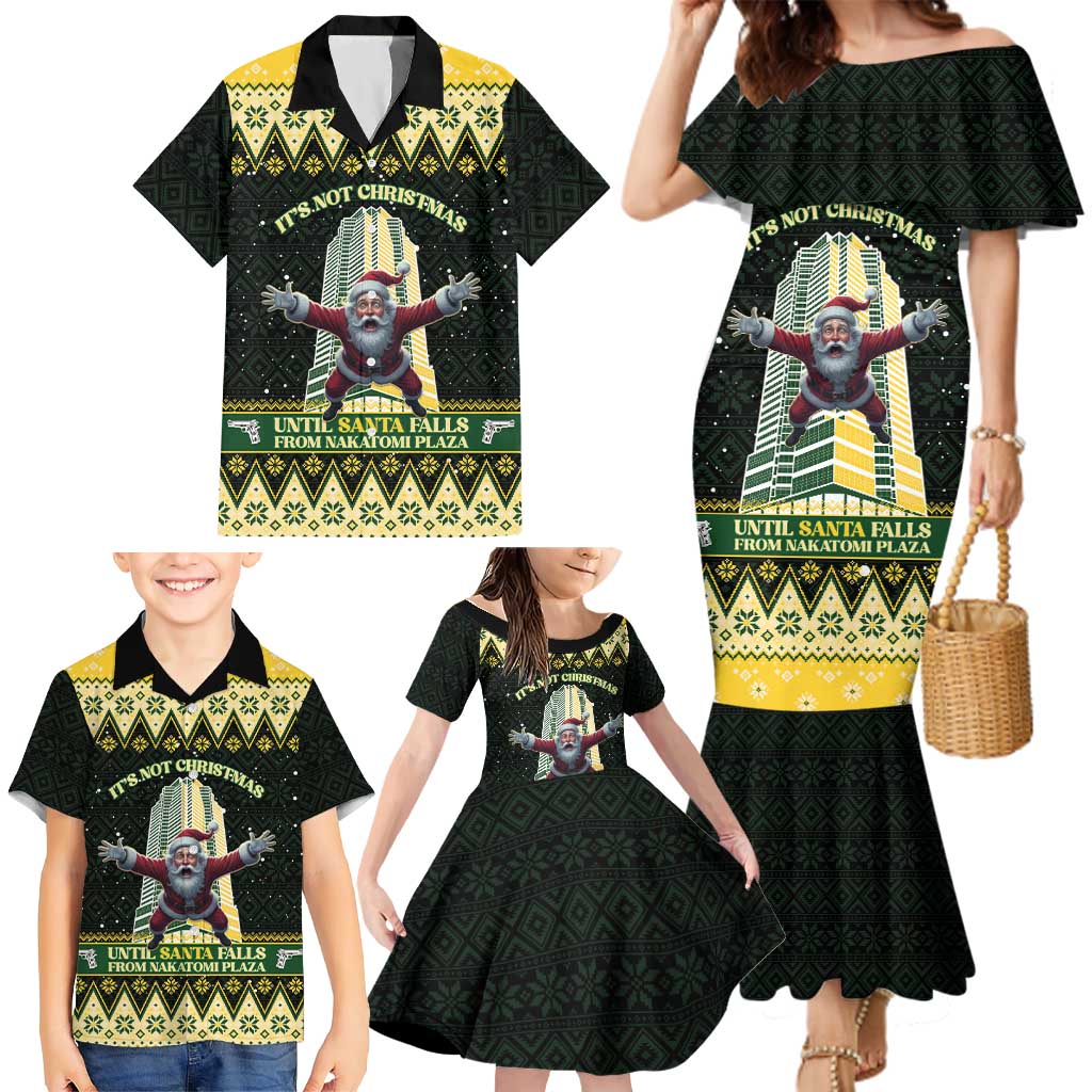 Personalised Nakatomi Plaza Family Matching Mermaid Dress and Hawaiian Shirt It's Not Xmas Until Santa Falls - Wonder Print Shop