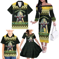 Personalised Nakatomi Plaza Family Matching Off The Shoulder Long Sleeve Dress and Hawaiian Shirt It's Not Xmas Until Santa Falls - Wonder Print Shop