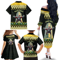 Personalised Nakatomi Plaza Family Matching Off The Shoulder Long Sleeve Dress and Hawaiian Shirt It's Not Xmas Until Santa Falls - Wonder Print Shop