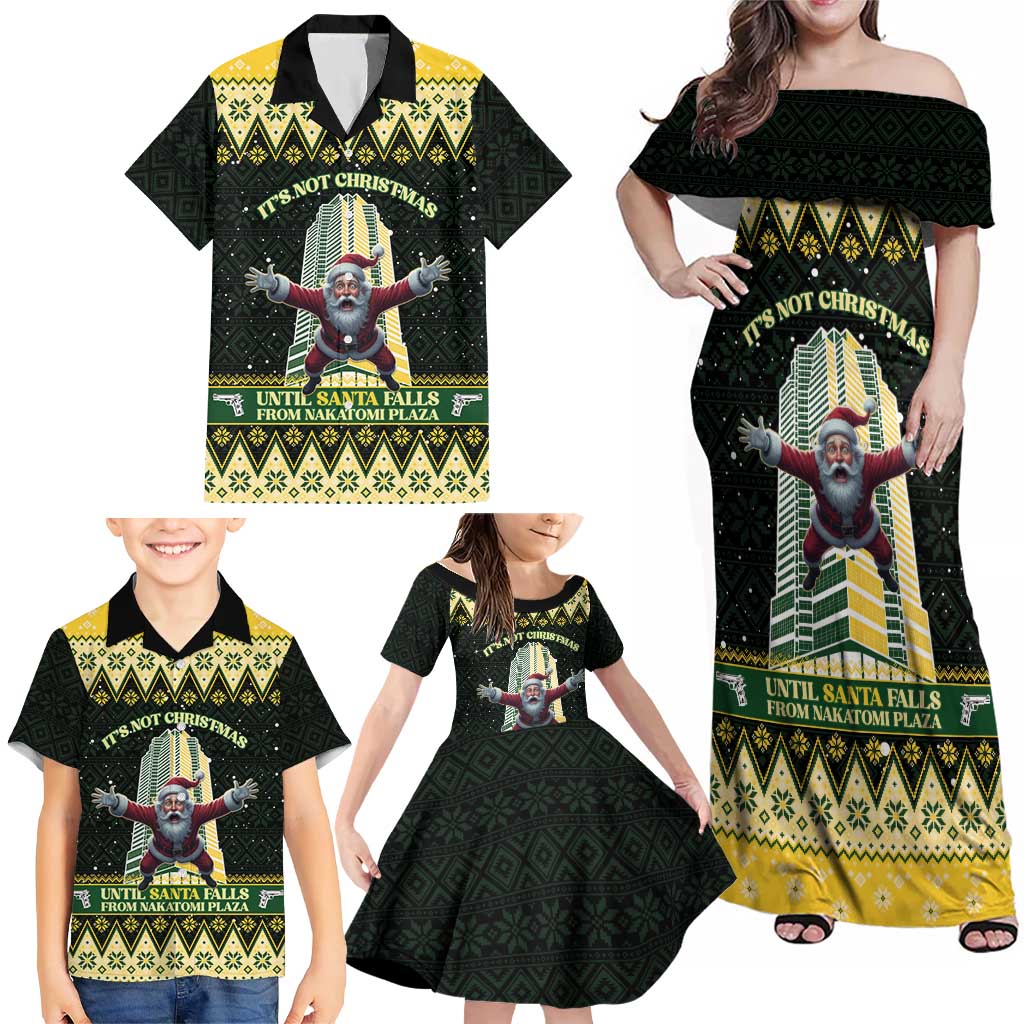 Personalised Nakatomi Plaza Family Matching Off Shoulder Maxi Dress and Hawaiian Shirt It's Not Xmas Until Santa Falls - Wonder Print Shop