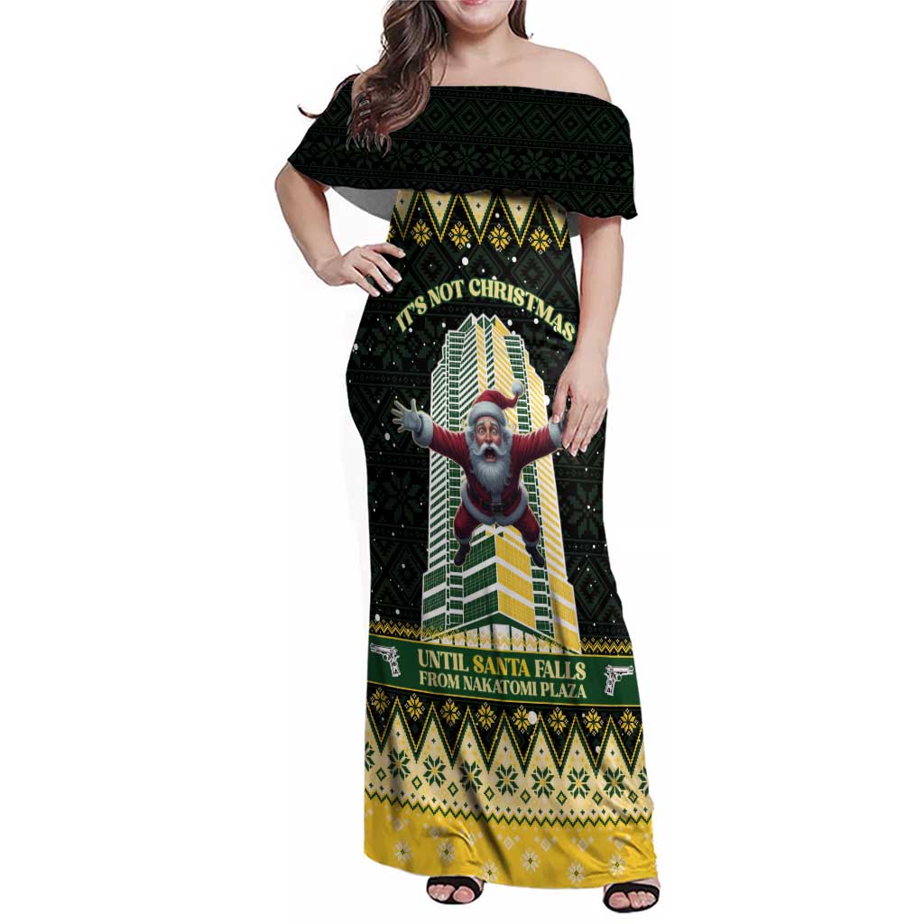 Personalised Nakatomi Plaza Family Matching Off Shoulder Maxi Dress and Hawaiian Shirt It's Not Xmas Until Santa Falls - Wonder Print Shop