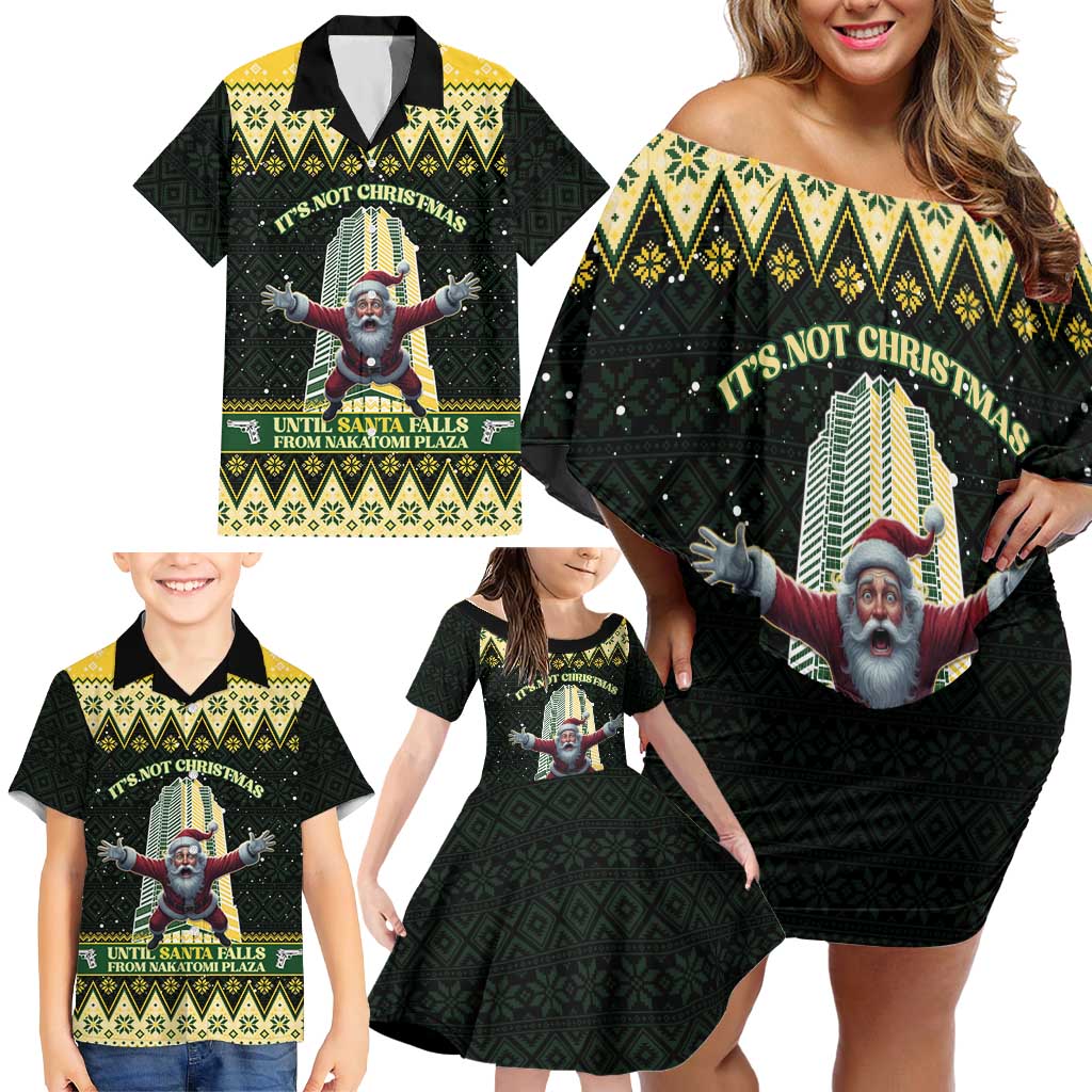 Personalised Nakatomi Plaza Family Matching Off Shoulder Short Dress and Hawaiian Shirt It's Not Xmas Until Santa Falls - Wonder Print Shop