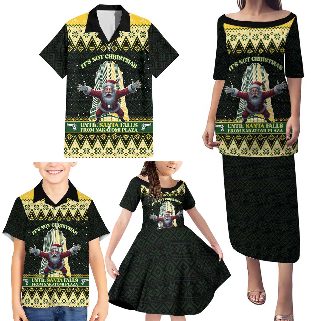 Personalised Nakatomi Plaza Family Matching Puletasi and Hawaiian Shirt It's Not Xmas Until Santa Falls - Wonder Print Shop