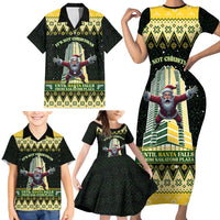 Personalised Nakatomi Plaza Family Matching Short Sleeve Bodycon Dress and Hawaiian Shirt It's Not Xmas Until Santa Falls - Wonder Print Shop