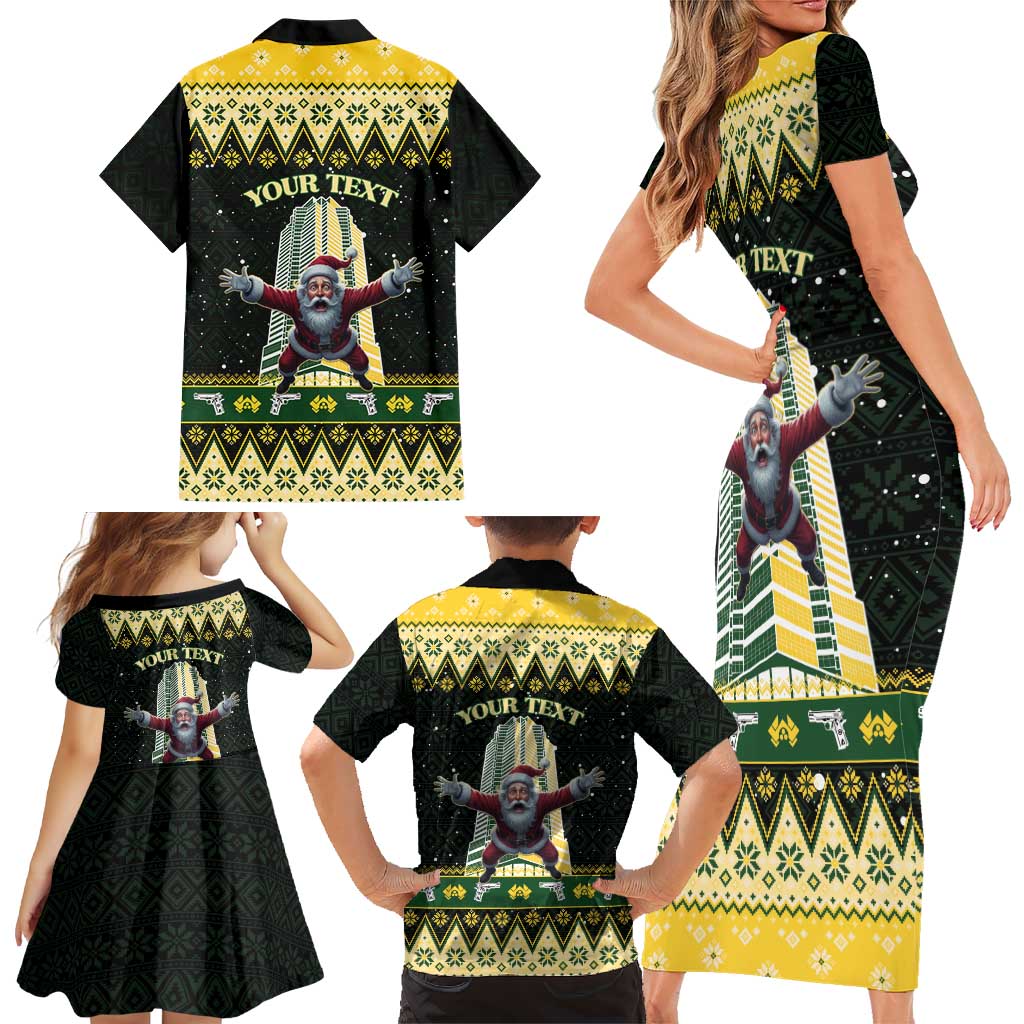 Personalised Nakatomi Plaza Family Matching Short Sleeve Bodycon Dress and Hawaiian Shirt It's Not Xmas Until Santa Falls - Wonder Print Shop