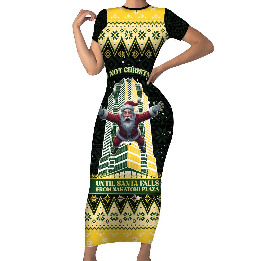 Personalised Nakatomi Plaza Family Matching Short Sleeve Bodycon Dress and Hawaiian Shirt It's Not Xmas Until Santa Falls - Wonder Print Shop