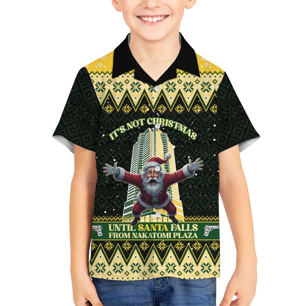Personalised Nakatomi Plaza Family Matching Short Sleeve Bodycon Dress and Hawaiian Shirt It's Not Xmas Until Santa Falls - Wonder Print Shop