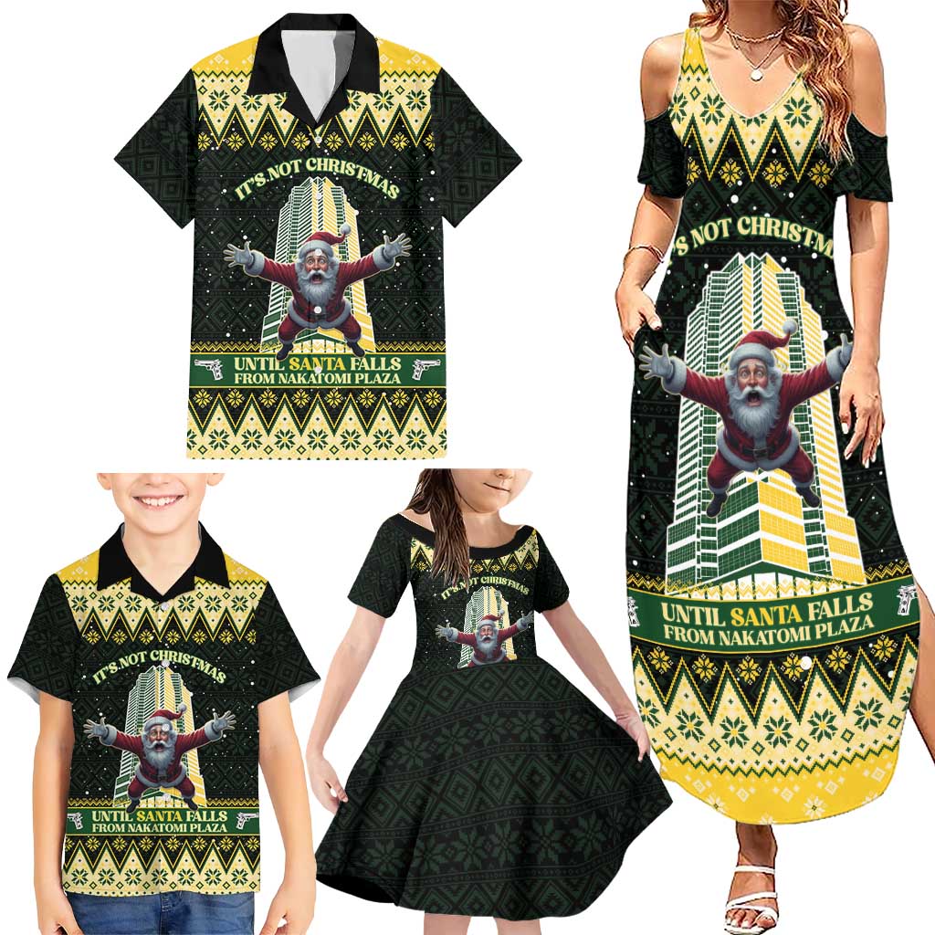 Personalised Nakatomi Plaza Family Matching Summer Maxi Dress and Hawaiian Shirt It's Not Xmas Until Santa Falls - Wonder Print Shop