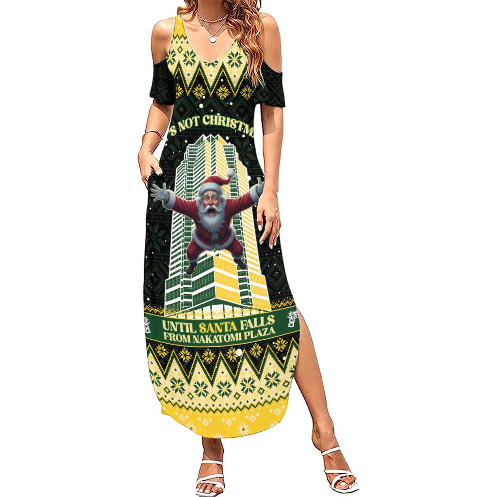 Personalised Nakatomi Plaza Family Matching Summer Maxi Dress and Hawaiian Shirt It's Not Xmas Until Santa Falls - Wonder Print Shop