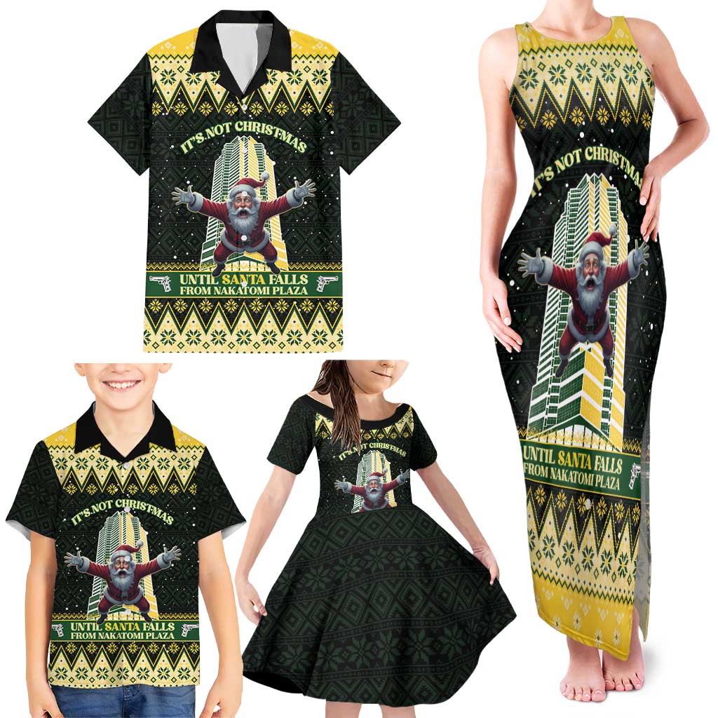 Personalised Nakatomi Plaza Family Matching Tank Maxi Dress and Hawaiian Shirt It's Not Xmas Until Santa Falls - Wonder Print Shop