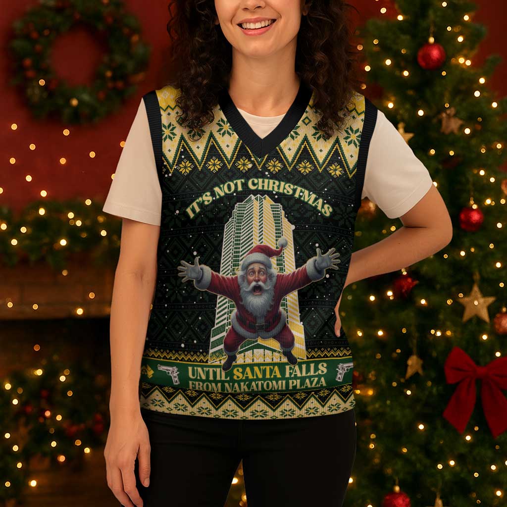 Nakatomi Plaza Christmas Knitted V-Neck Vest It's Not Xmas Until Santa Falls - Wonder Print Shop