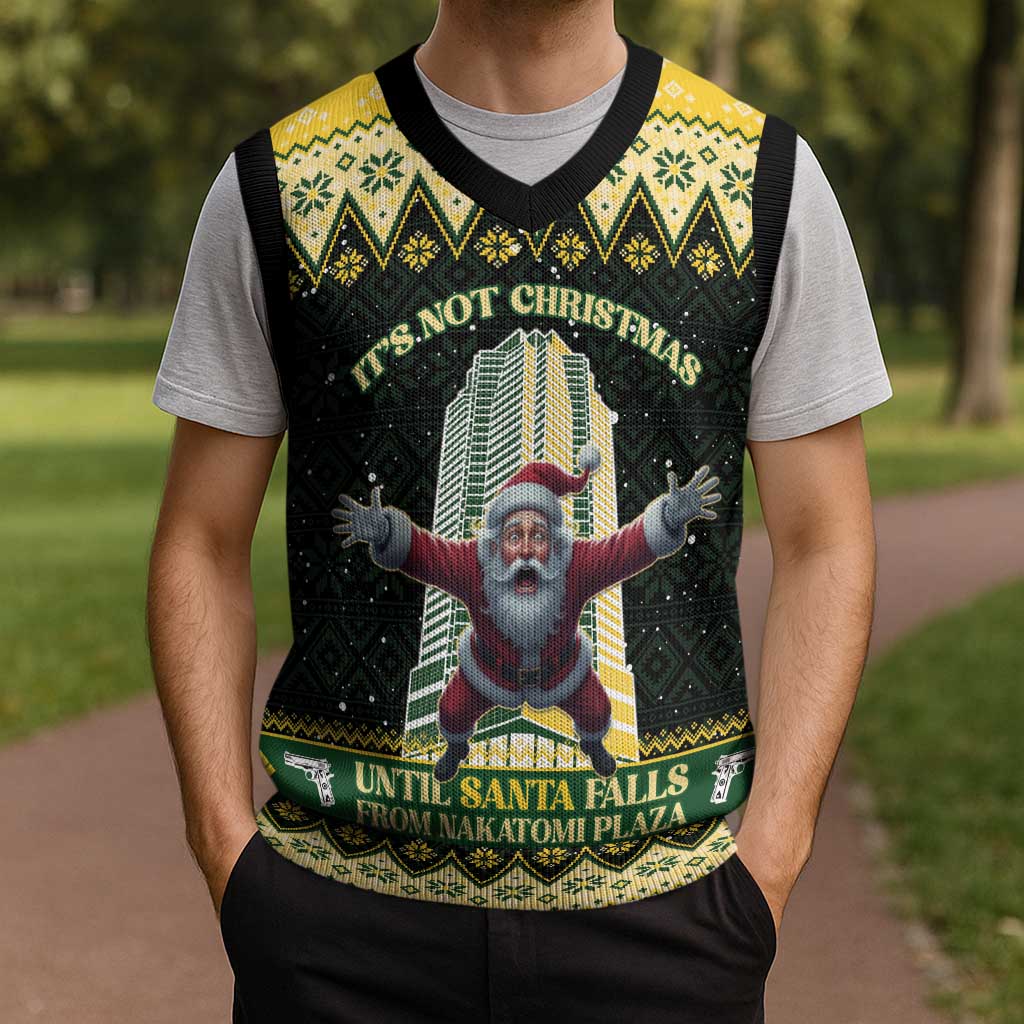 Nakatomi Plaza Christmas Knitted V-Neck Vest It's Not Xmas Until Santa Falls - Wonder Print Shop