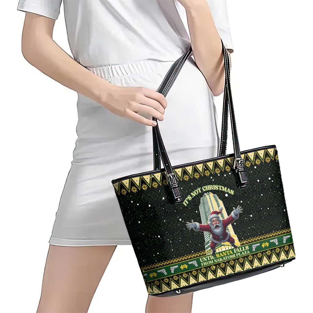 Nakatomi Plaza Leather Tote Bag It's Not Xmas Until Santa Falls - Wonder Print Shop