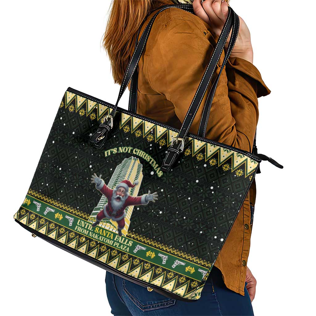 Nakatomi Plaza Leather Tote Bag It's Not Xmas Until Santa Falls - Wonder Print Shop