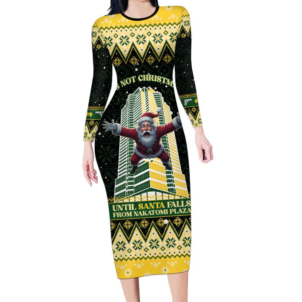 Personalised Nakatomi Plaza Long Sleeve Bodycon Dress It's Not Xmas Until Santa Falls - Wonder Print Shop