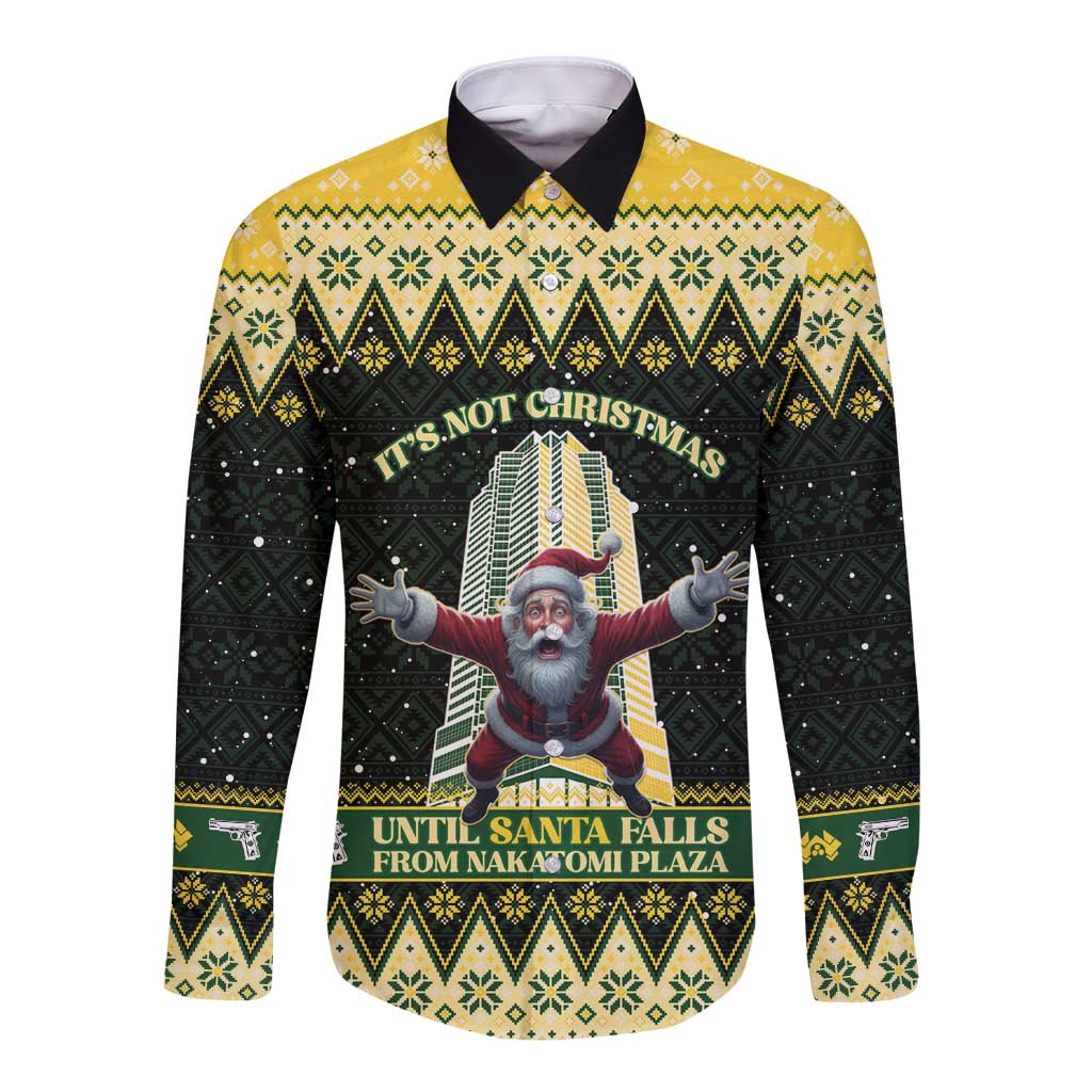 Personalised Nakatomi Plaza Long Sleeve Button Shirt It's Not Xmas Until Santa Falls - Wonder Print Shop