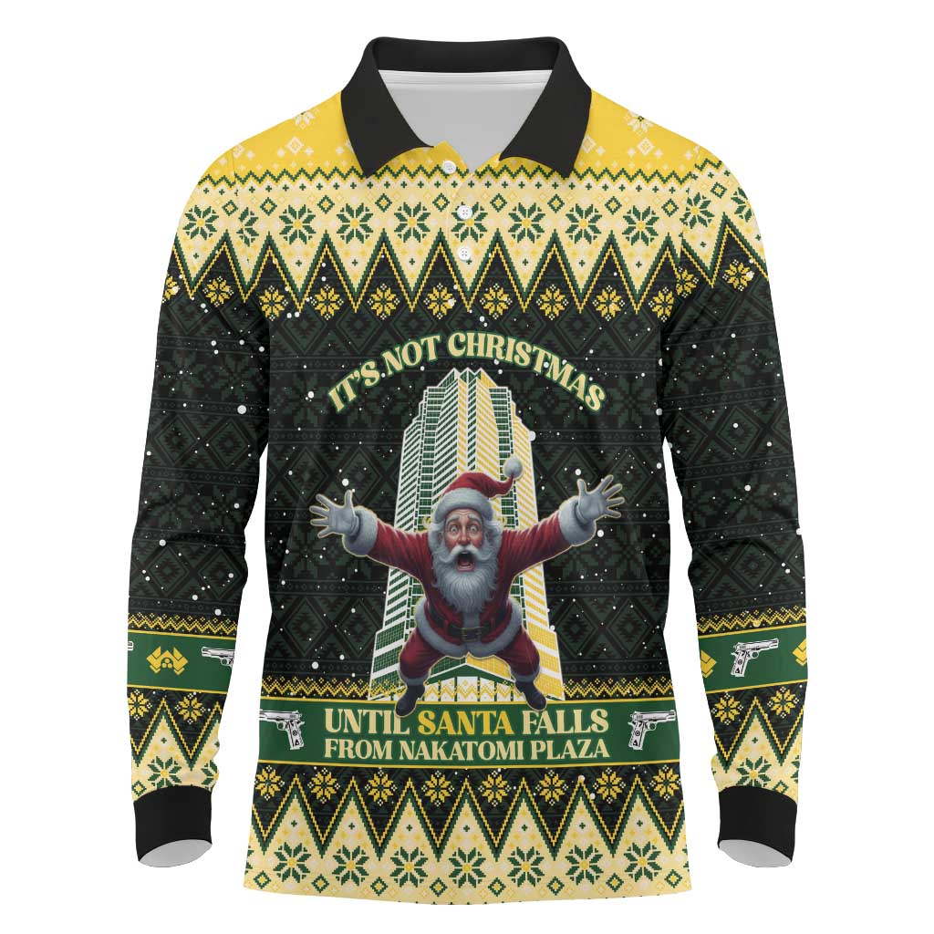 Personalised Nakatomi Plaza Long Sleeve Polo Shirt It's Not Xmas Until Santa Falls - Wonder Print Shop