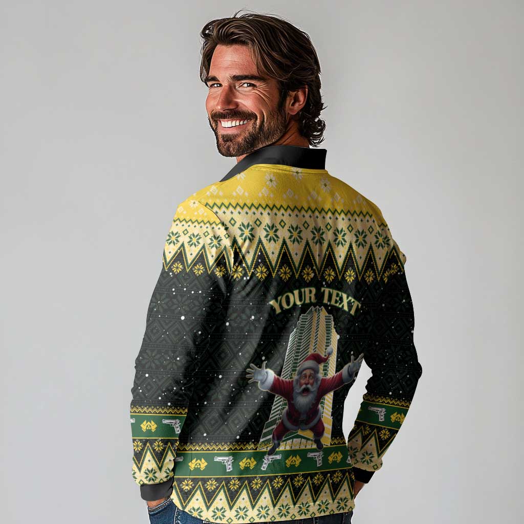 Personalised Nakatomi Plaza Long Sleeve Polo Shirt It's Not Xmas Until Santa Falls - Wonder Print Shop