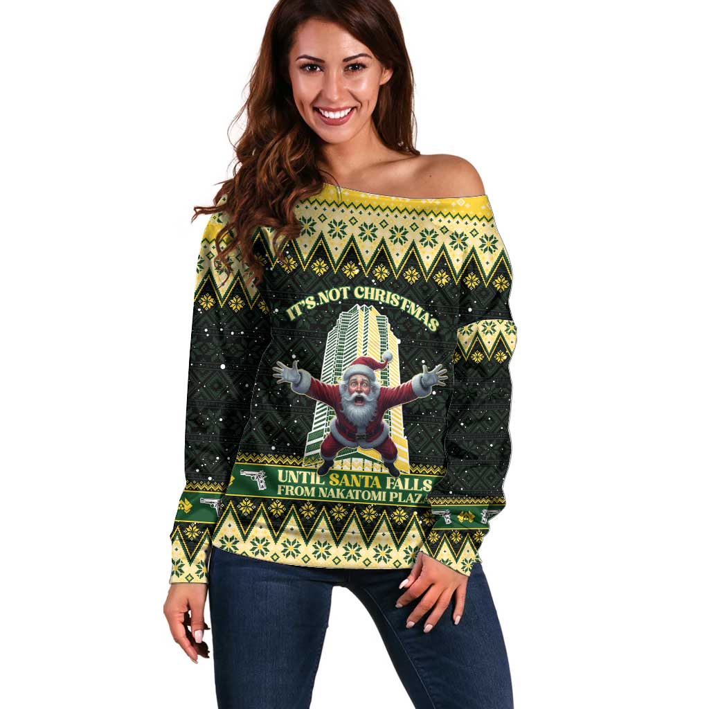 Personalised Nakatomi Plaza Off Shoulder Sweater It's Not Xmas Until Santa Falls - Wonder Print Shop