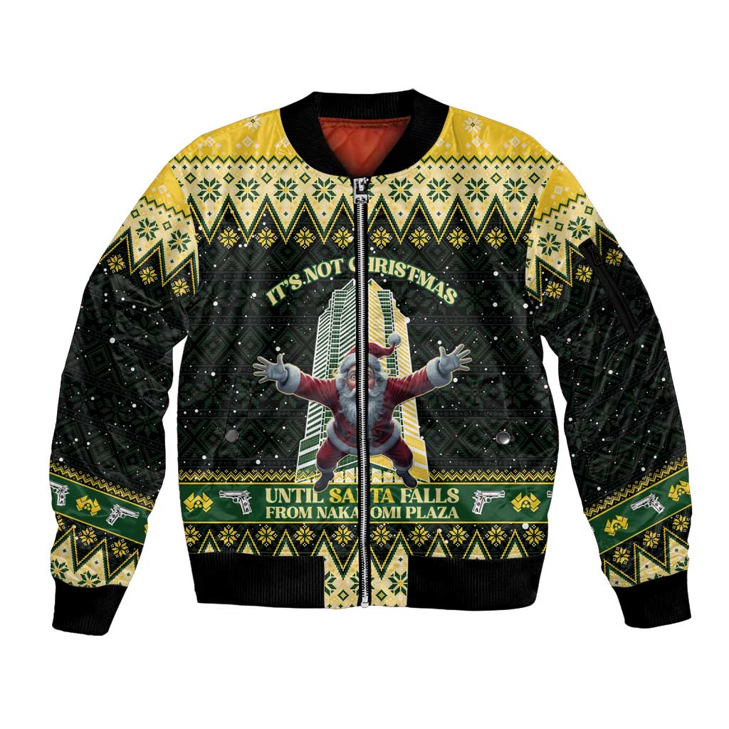 Personalised Nakatomi Plaza Sleeve Zip Bomber Jacket It's Not Xmas Until Santa Falls - Wonder Print Shop