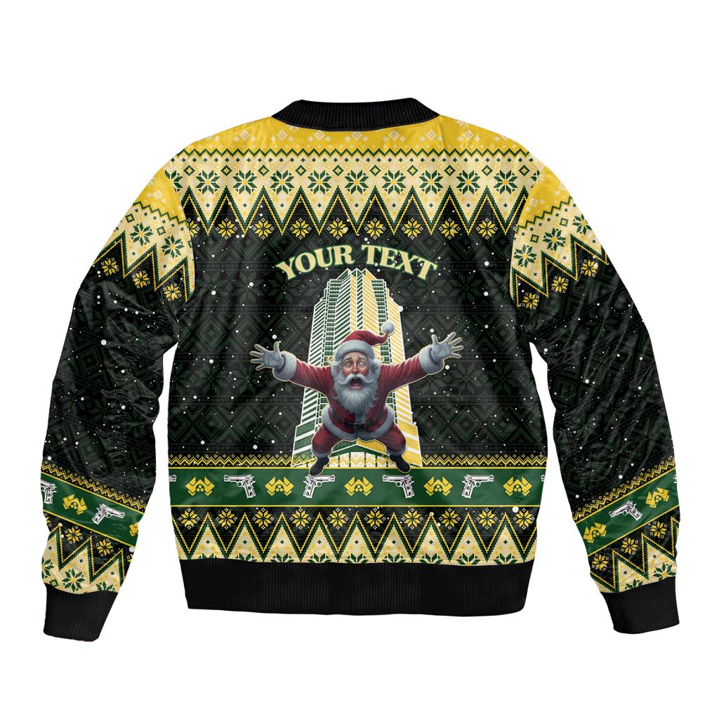 Personalised Nakatomi Plaza Sleeve Zip Bomber Jacket It's Not Xmas Until Santa Falls - Wonder Print Shop