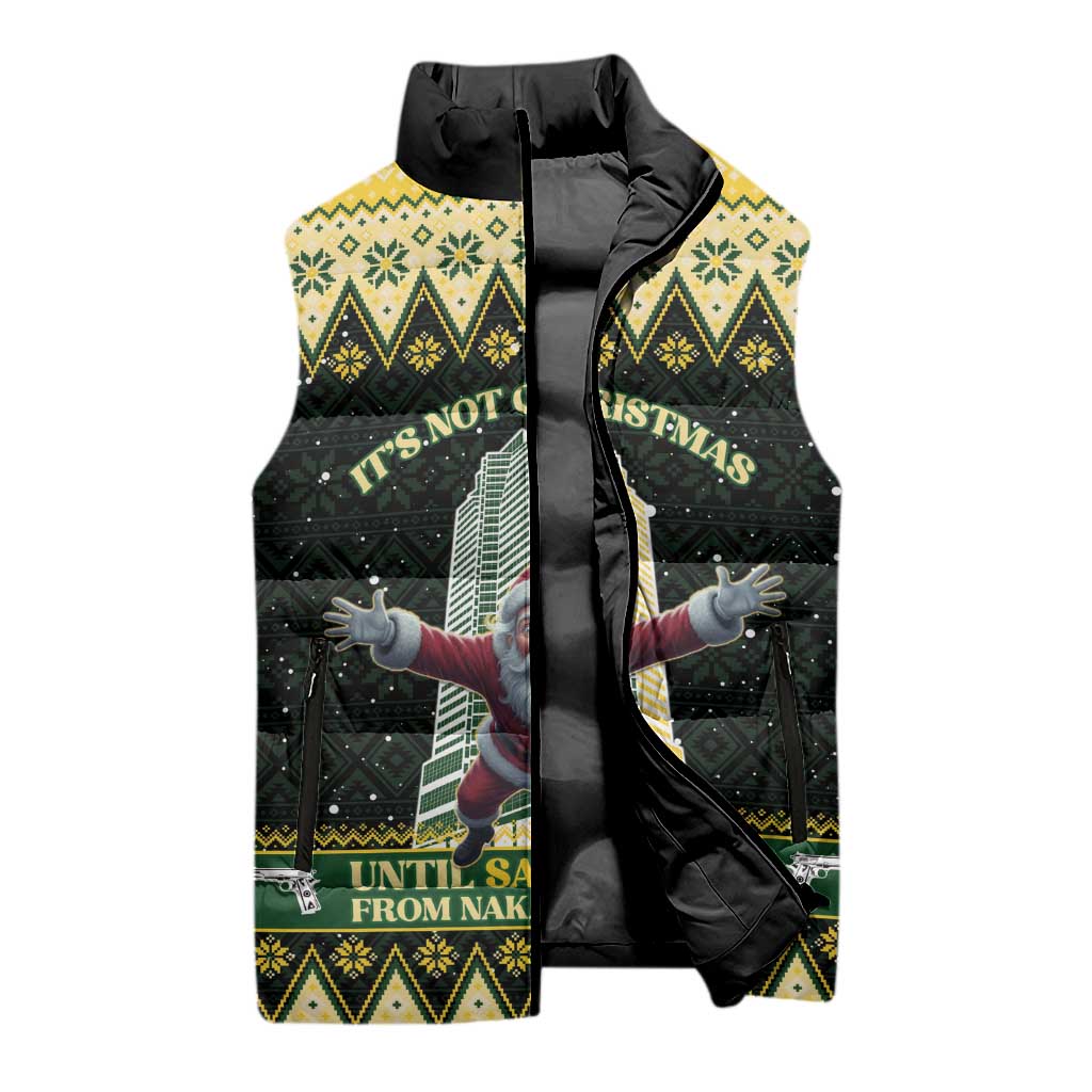 Personalised Nakatomi Plaza Sleeveless Puffer Jacket It's Not Xmas Until Santa Falls - Wonder Print Shop