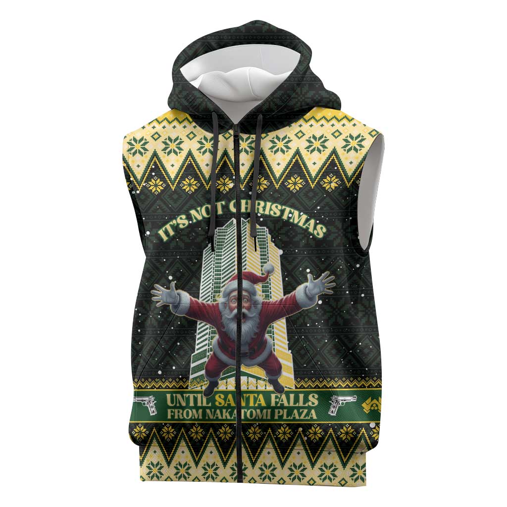 Personalised Nakatomi Plaza Sleeveless Zip Hoodie It's Not Xmas Until Santa Falls - Wonder Print Shop