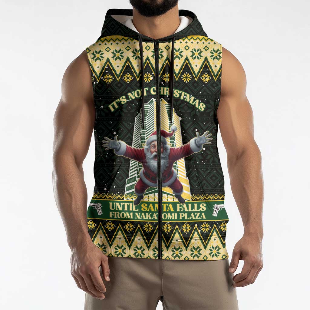 Personalised Nakatomi Plaza Sleeveless Zip Hoodie It's Not Xmas Until Santa Falls - Wonder Print Shop
