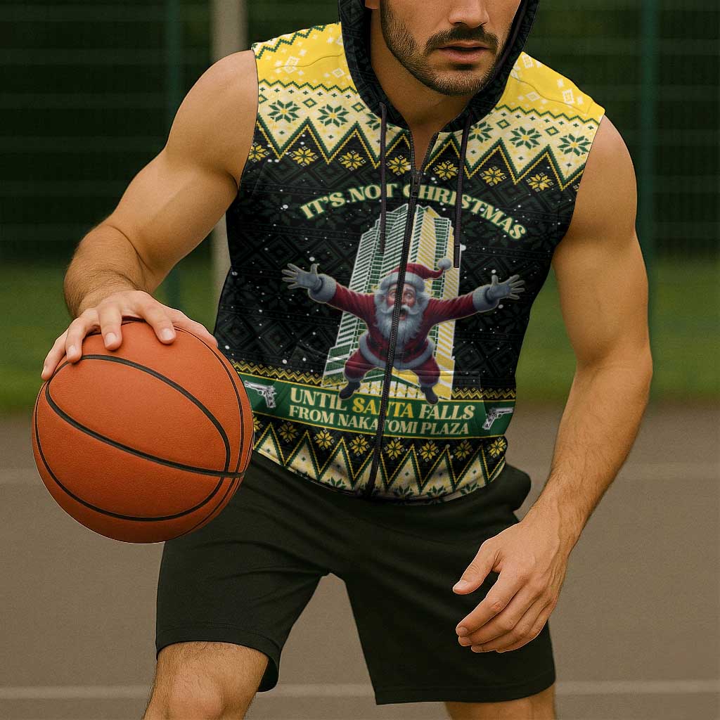 Personalised Nakatomi Plaza Sleeveless Zip Hoodie It's Not Xmas Until Santa Falls - Wonder Print Shop