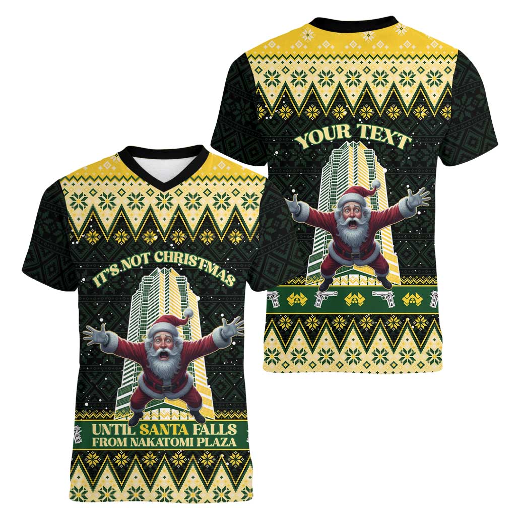 Personalised Nakatomi Plaza Women V-Neck T-Shirt It's Not Xmas Until Santa Falls - Wonder Print Shop
