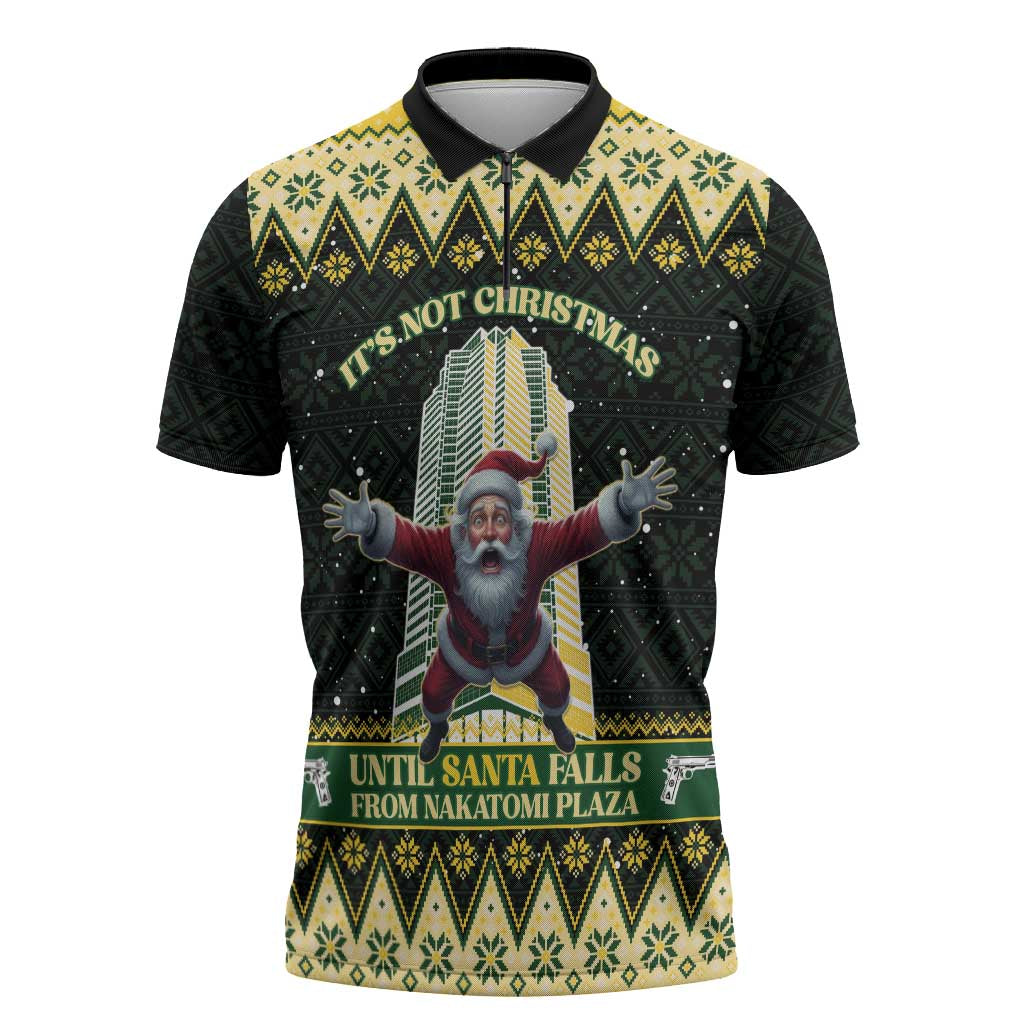 Personalised Nakatomi Plaza Zipper Polo Shirt It's Not Xmas Until Santa Falls - Wonder Print Shop