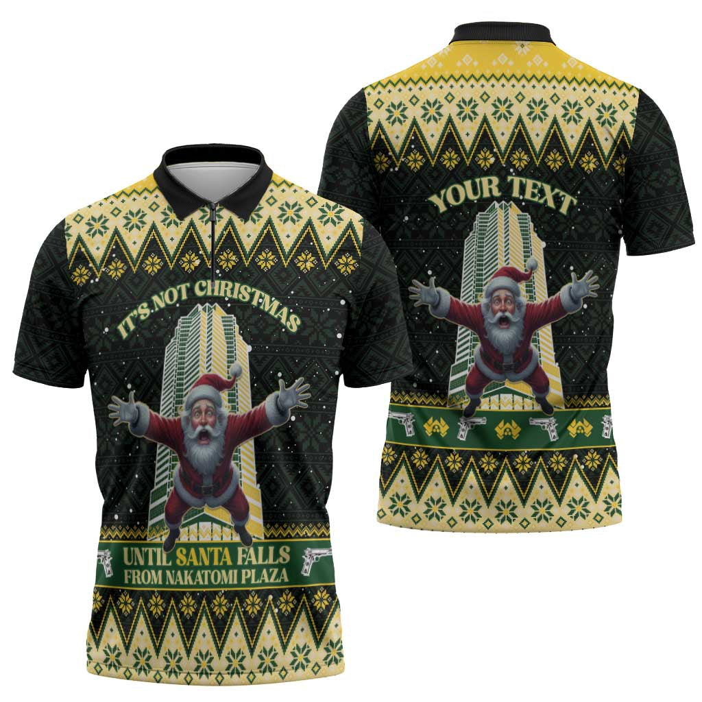 Personalised Nakatomi Plaza Zipper Polo Shirt It's Not Xmas Until Santa Falls - Wonder Print Shop