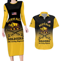Personalised Buffalo Soldiers Couples Matching Long Sleeve Bodycon Dress and Hawaiian Shirt 10th Cavalry Regiment - Wonder Print Shop