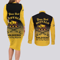 Personalised Buffalo Soldiers Couples Matching Long Sleeve Bodycon Dress and Long Sleeve Button Shirt 10th Cavalry Regiment - Wonder Print Shop