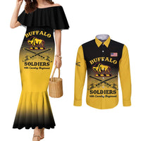 Personalised Buffalo Soldiers Couples Matching Mermaid Dress and Long Sleeve Button Shirt 10th Cavalry Regiment
