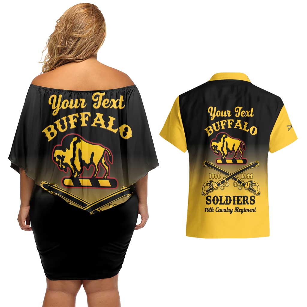 Personalised Buffalo Soldiers Couples Matching Off Shoulder Short Dress and Hawaiian Shirt 10th Cavalry Regiment - Wonder Print Shop