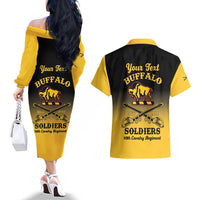 Personalised Buffalo Soldiers Couples Matching Off The Shoulder Long Sleeve Dress and Hawaiian Shirt 10th Cavalry Regiment - Wonder Print Shop