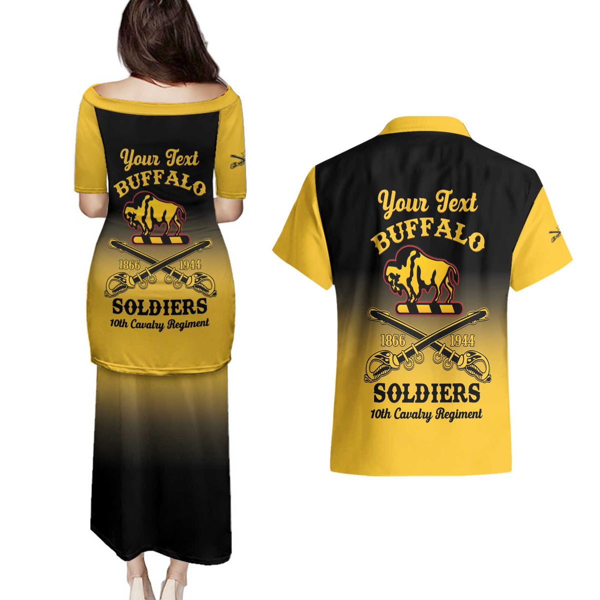 Personalised Buffalo Soldiers Couples Matching Puletasi and Hawaiian Shirt 10th Cavalry Regiment - Wonder Print Shop