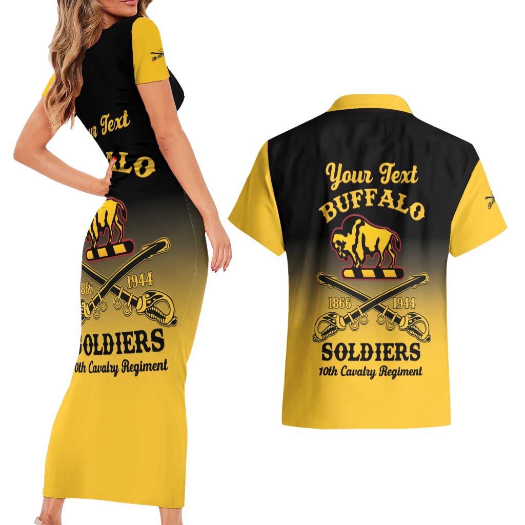 Personalised Buffalo Soldiers Couples Matching Short Sleeve Bodycon Dress and Hawaiian Shirt 10th Cavalry Regiment - Wonder Print Shop