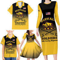 Personalised Buffalo Soldiers Family Matching Long Sleeve Bodycon Dress and Hawaiian Shirt 10th Cavalry Regiment - Wonder Print Shop
