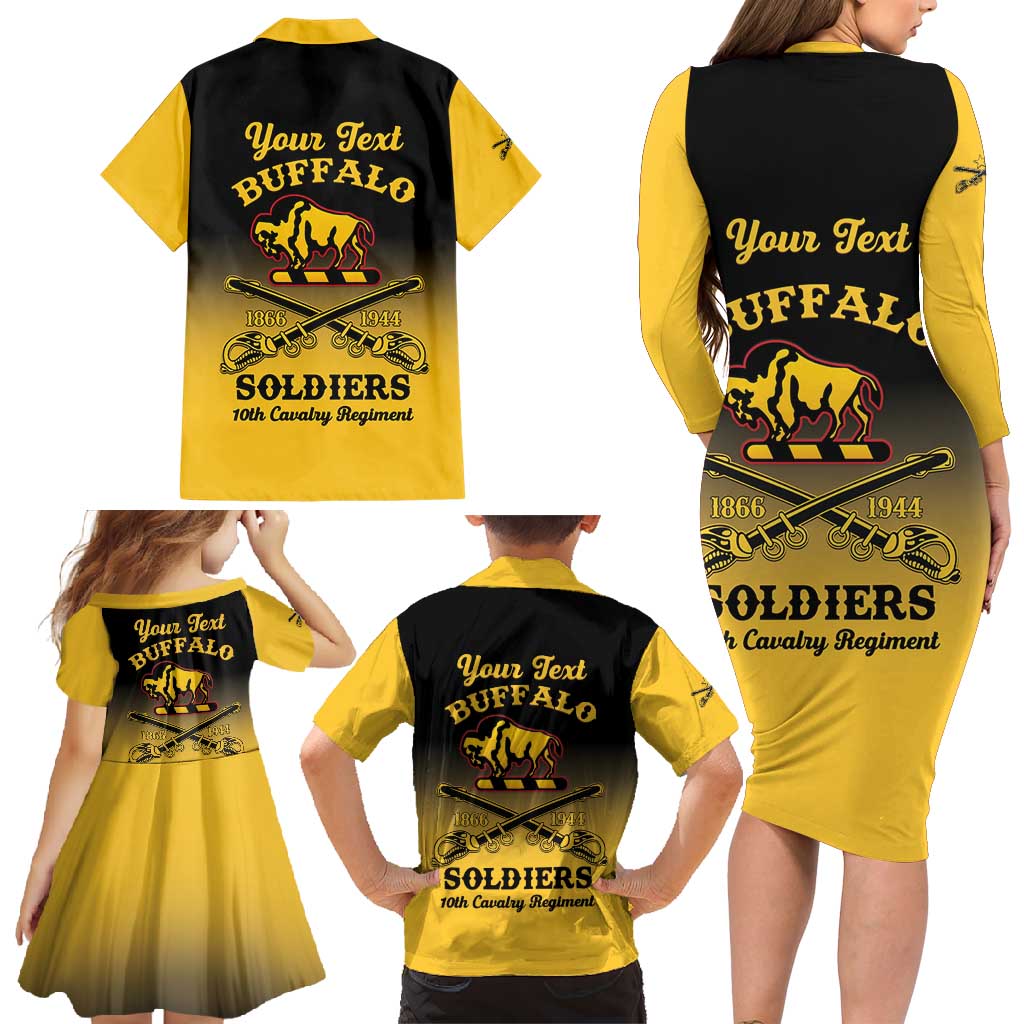 Personalised Buffalo Soldiers Family Matching Long Sleeve Bodycon Dress and Hawaiian Shirt 10th Cavalry Regiment - Wonder Print Shop