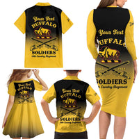Personalised Buffalo Soldiers Family Matching Long Sleeve Bodycon Dress and Hawaiian Shirt 10th Cavalry Regiment - Wonder Print Shop