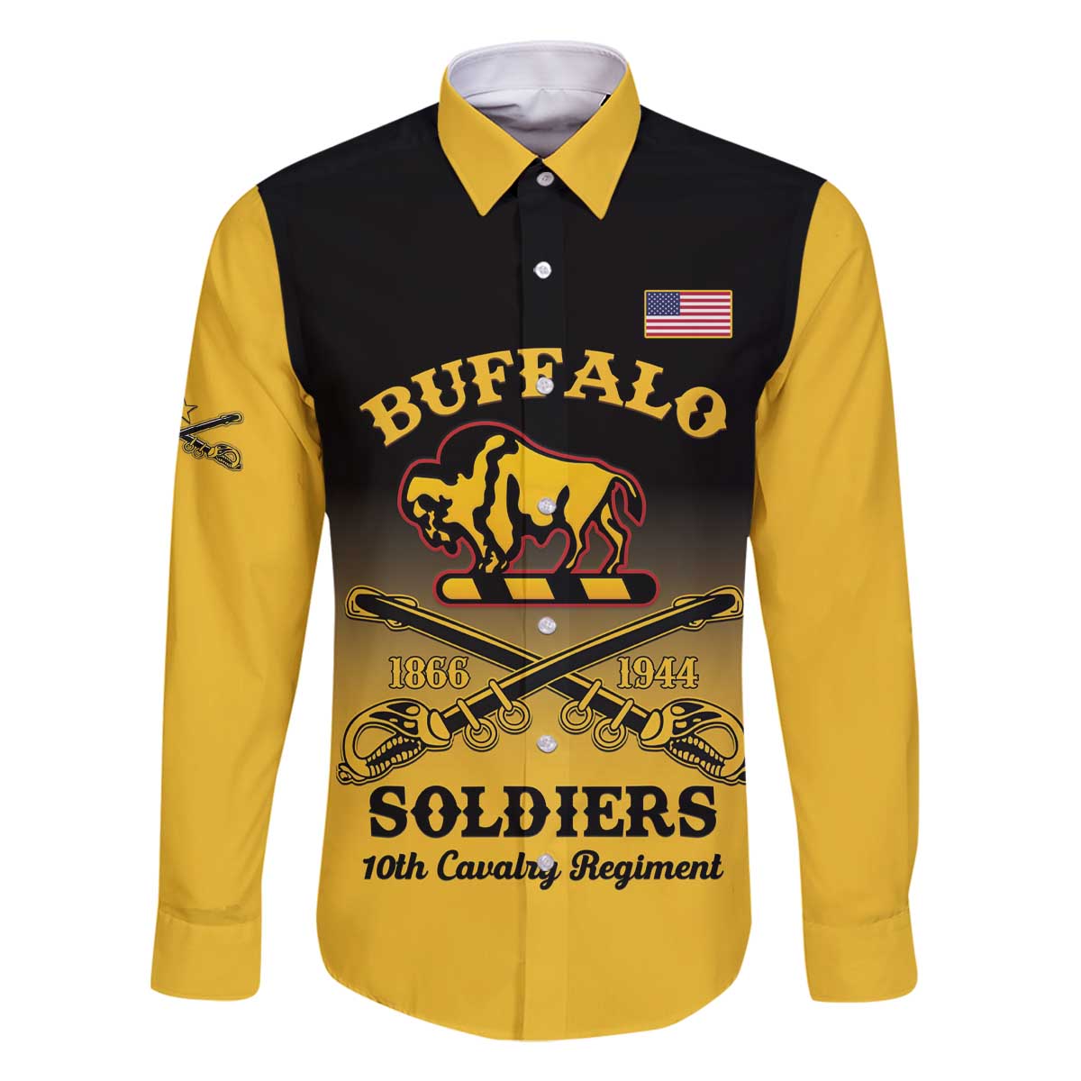Personalised Buffalo Soldiers Family Matching Off The Shoulder Long Sleeve Dress and Hawaiian Shirt 10th Cavalry Regiment - Wonder Print Shop
