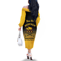 Personalised Buffalo Soldiers Family Matching Off The Shoulder Long Sleeve Dress and Hawaiian Shirt 10th Cavalry Regiment - Wonder Print Shop