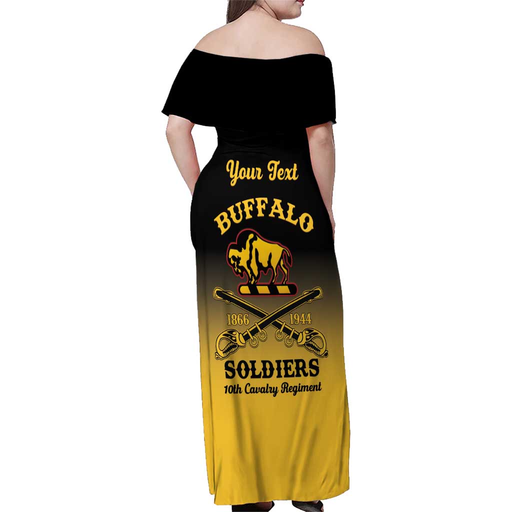 Personalised Buffalo Soldiers Family Matching Off Shoulder Maxi Dress and Hawaiian Shirt 10th Cavalry Regiment - Wonder Print Shop