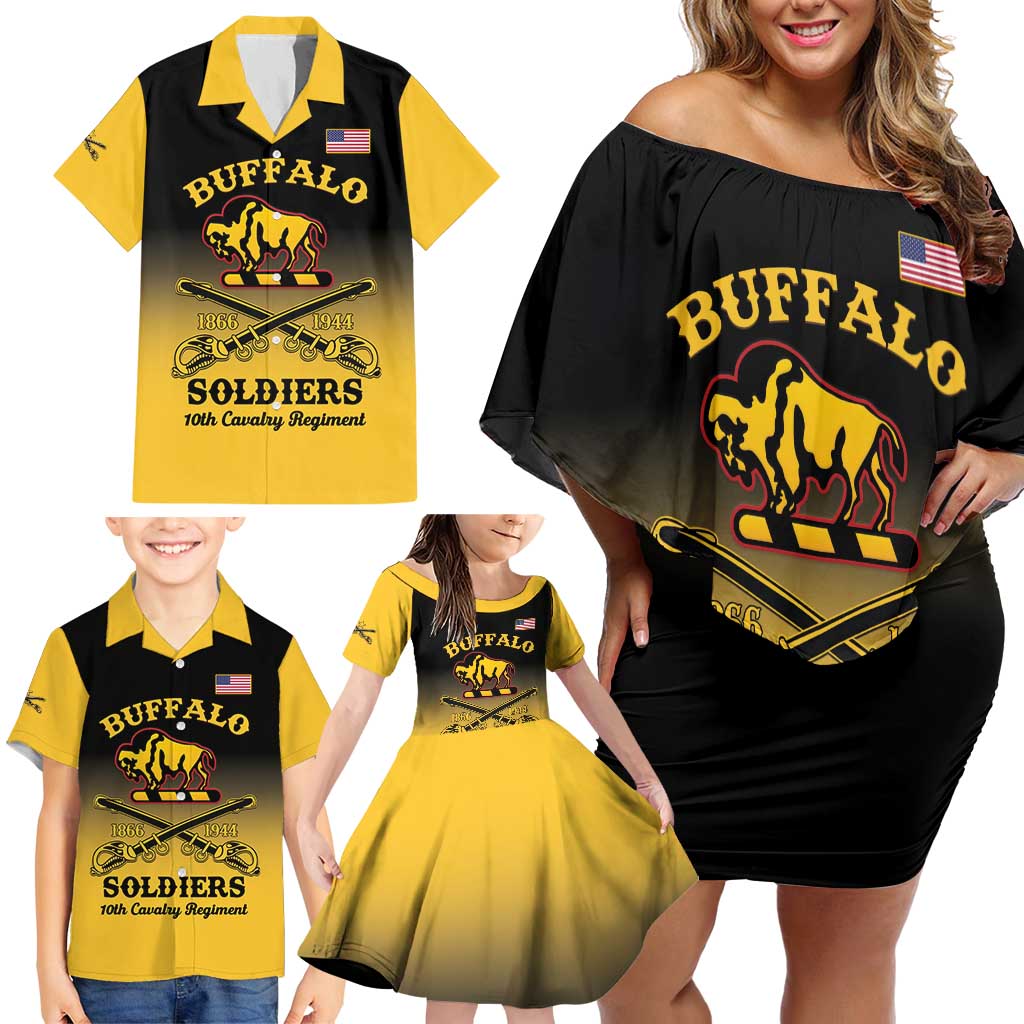 Personalised Buffalo Soldiers Family Matching Off Shoulder Short Dress and Hawaiian Shirt 10th Cavalry Regiment - Wonder Print Shop